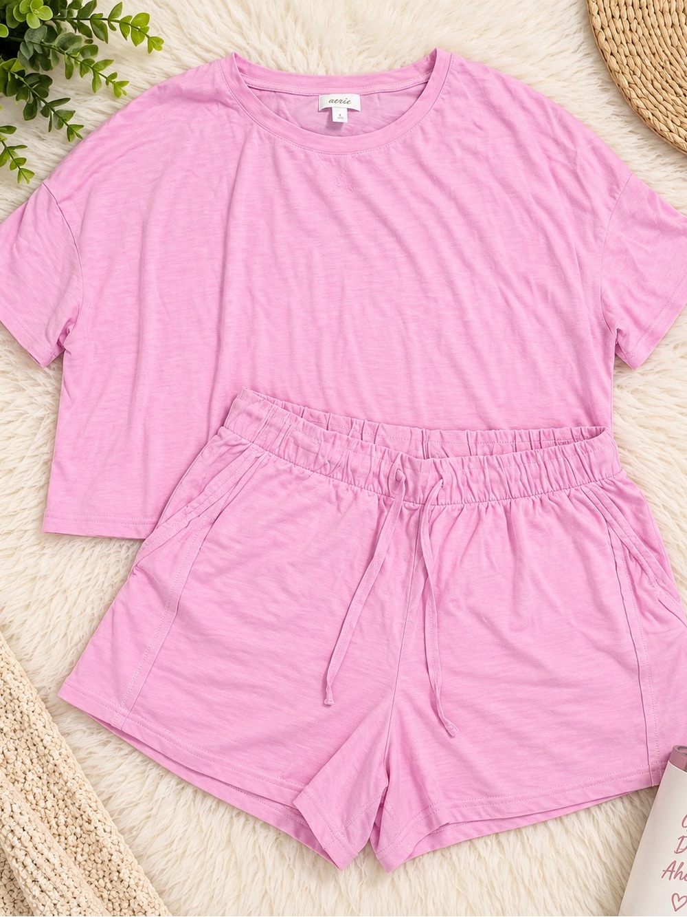 Colsie Pink 2-Piece Lounge Set | Oversized Cropped Tee & Shorts